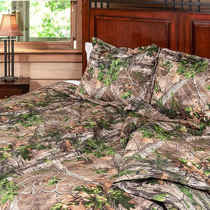 Northwest Realtree Twin Size 1 Comforter and 1 Sham Set, All Seasons, Boys and Girls Soft Cabin Bedding, Xtra Green Camo