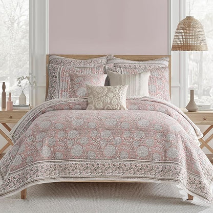 Levtex Home – Adare Blush Decorative Pillow – 18x18in – Feather Filled Throw Pillow – Floral Pattern – Blush and White – Zipper Closure