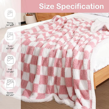 Electric Heated Blanket Full Size 72"×84" with 9 Heating Levels & 1-10Hs Auto Off, Checkered Plaid Double Sided Sherpa, Energy Efficient, Machine Washable, for Couch & Bed, Light Pink