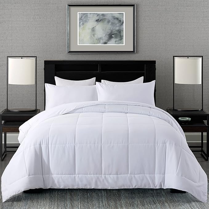 DOWNCOOL Queen Comforter Set -All Season Bedding Comforters Sets with 2 Pillow Cases-3 Pieces Bedding Sets Queen -Down Alternative White Queen Size Comforter Sets(88"x92")