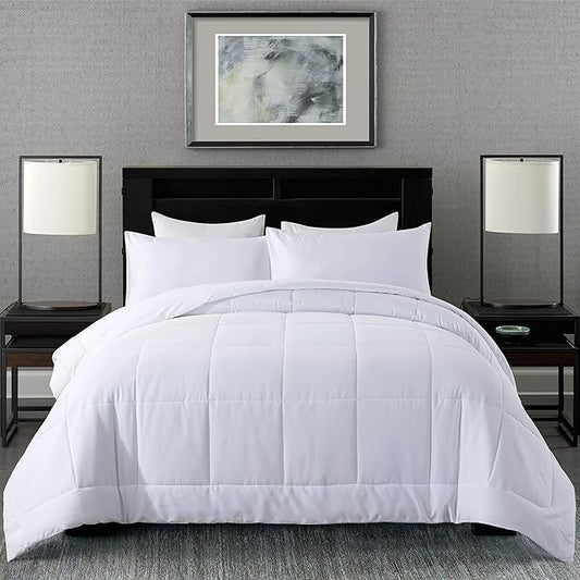 DOWNCOOL Queen Comforter Set -All Season Bedding Comforters Sets with 2 Pillow Cases-3 Pieces Bedding Sets Queen -Down Alternative White Queen Size Comforter Sets(88"x92")