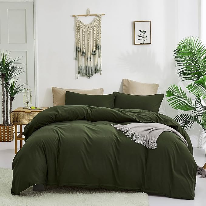 Cottonight Army Green Comforter Set Queen Dark Green Bedding Set Full Plain Modern Style Blanket Quilts Soft Breathable Comforter Set for Women Men