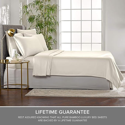 Pure Bamboo Twin XL Sheets, Genuine 100% Organic Viscose Derived from Bamboo Bed Sheet Set, Luxuriously Soft & Cooling, Double Stitching, 2 Year Quality Promise (Twin XL, Ivory)
