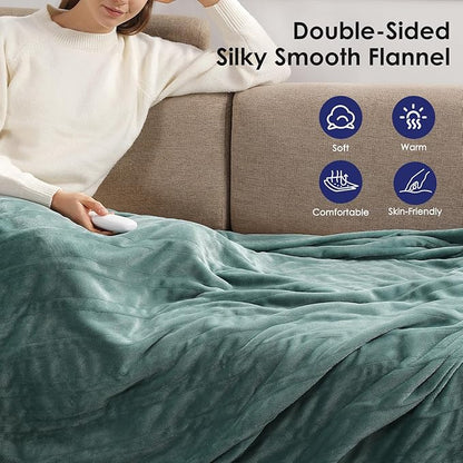 Heated Blanket Queen Size Electric Blanket 84''X90'', Ultra Soft Silky Flannel with 5 Heat Levels & 10 Hrs Timer, ETL Certified & Overheat Protection, Best Gifts for Grandma (Hunter Green)