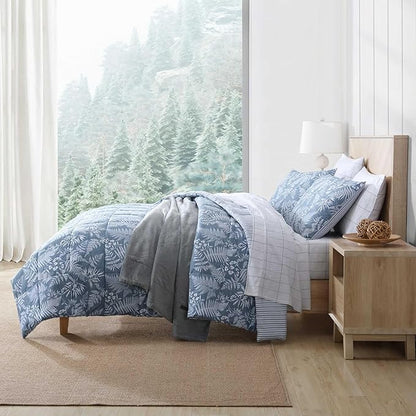 Eddie Bauer - King Comforter Set, Soft Reversible Bedding with Matching Shams, Wildflower Inspired Luxurious Bedding Set with Stripe Reverse (Fern Garden Blue, King)