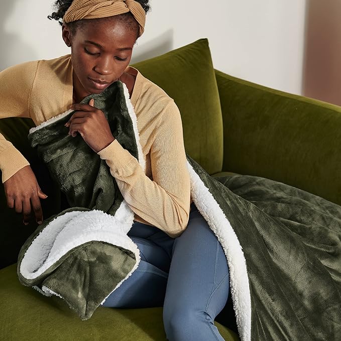 Bedsure GentleSoft Sherpa Fleece Blankets King Size for Bed - Thick and Warm Throw for Women and Men, Soft Fuzzy Plush King Blanket for Winter, Non-Heated, Olive Green, 108x90 Inches