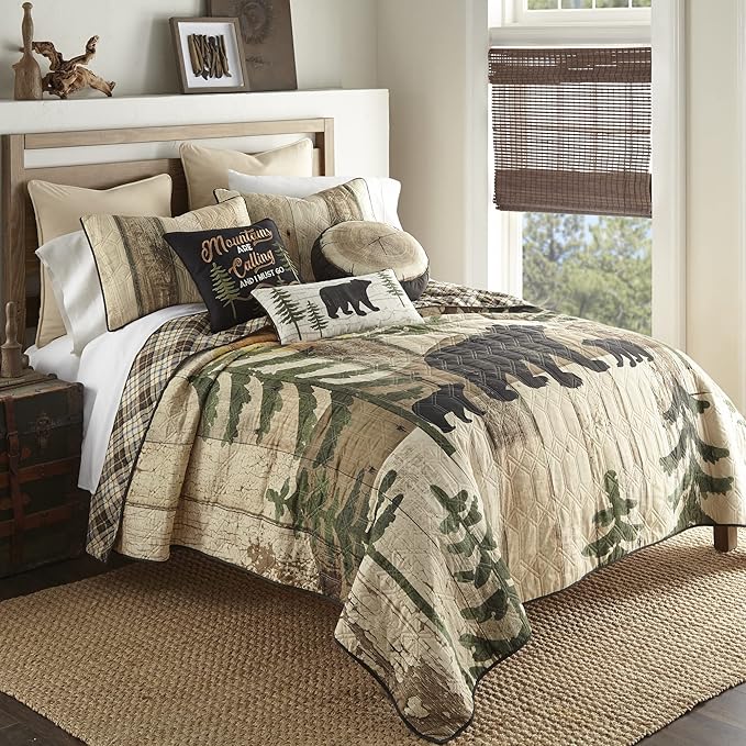 Donna Sharp Throw Pillow - Painted Bear Lodge Decorative Throw Pillow with Bear Pattern - Rectangle