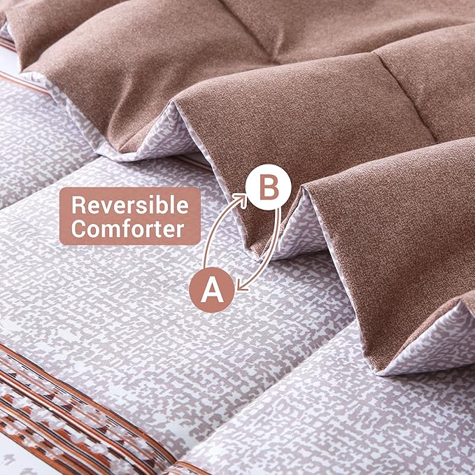 Striped King Comforter Set with Sheets, 7 Piece Luxury Vintage Bedding, Soft Microfiber Bed in a Bag, Cozy Lightweight Bed Set, Chocolate Brown Striped