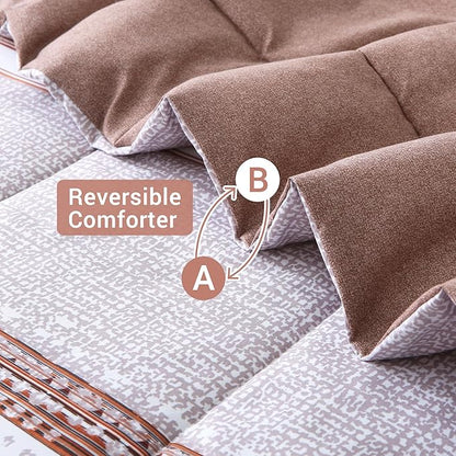Striped King Comforter Set with Sheets, 7 Piece Luxury Vintage Bedding, Soft Microfiber Bed in a Bag, Cozy Lightweight Bed Set, Chocolate Brown Striped