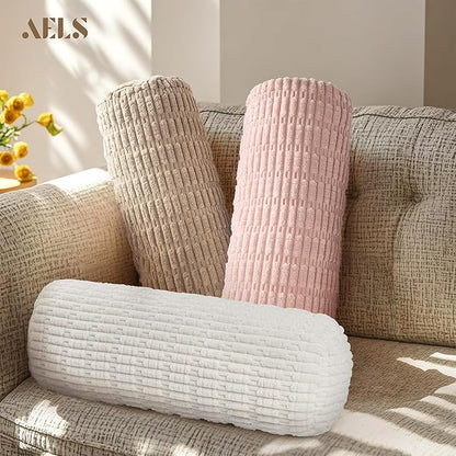AELS Corduroy Striped Cylinder Pillows, 8" x 24" Decorative Bolster Pillows with Removable Washable Cover and Insert, Body Pillow for Couch and Bed, Living Room Bedroom Nursery Decor, White
