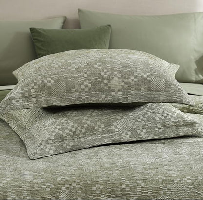 MaiRêve Full Size Comforter Set Olive Green, Crinkle Textured Design Bedding Set 7 Pieces Bed in A Bag, All Season Farmhouse Comforter Set with Sheets, Pillowcases & Shams