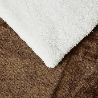 Amazon Basics Reversible Sherpa Comforter Set with Pillow Sham, Brown, Queen/Full