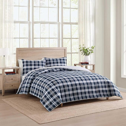 Tommy Hilfiger - King Comforter Set, Cotton Textured Bedding with Matching Shams, Medium Weight Bed Set, Oeko-TEX Certified (Dream Madras Blue)