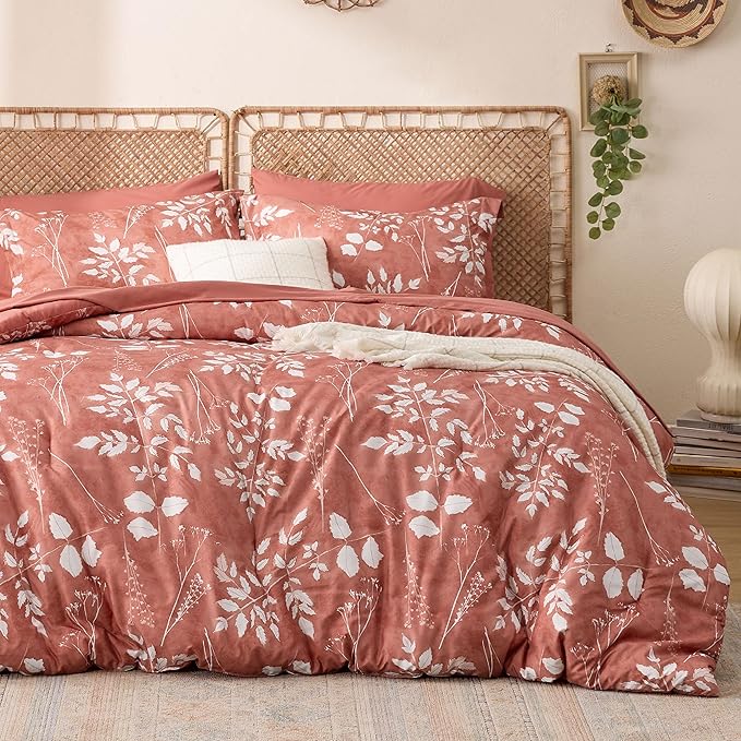 Bedsure Dusty Pink Full Comforter Set - 7 Pieces Floral Bedding Sets, Full Bed in a Bag with Reversible Botanical Flowers Comforter, Sheets, Pillowcases & Shams