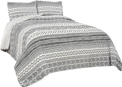 Lush Decor Hygge Geo Pattern Striped 3 Piece Quilt Bedding Set, Full/Queen, Black & White