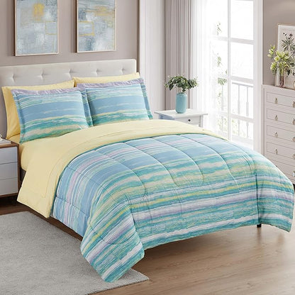 Sweet Home Collection 7 Piece Comforter Set Bag Solid Color All Season Soft Down Alternative Blanket & Luxurious Microfiber Bed Sheets, Sorento, Full