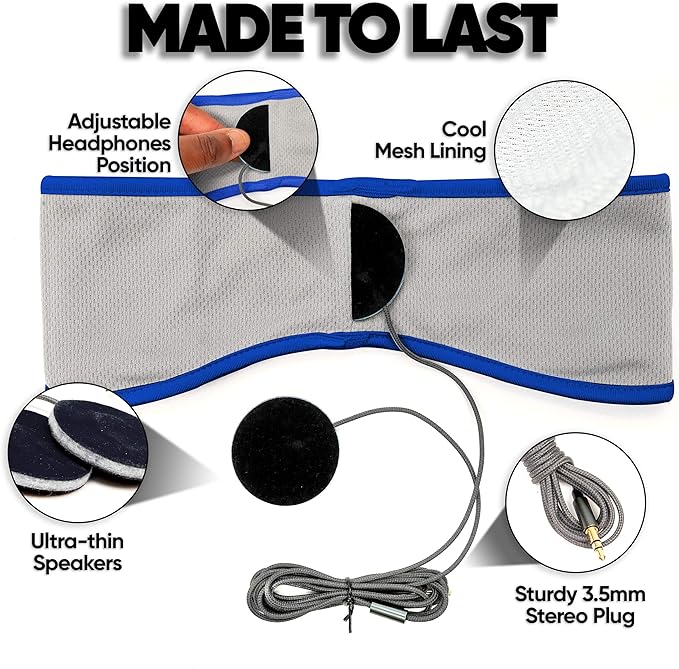CozyPhones Sleep Headphones - Over Ear Headphones from Ultra Thin Cool Mesh Wired for Side Sleepers, Meditation, Running, Laptop, and Phone - Blue