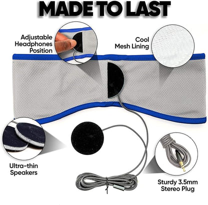 CozyPhones Sleep Headphones - Over Ear Headphones from Ultra Thin Cool Mesh Wired for Side Sleepers, Meditation, Running, Laptop, and Phone - Blue