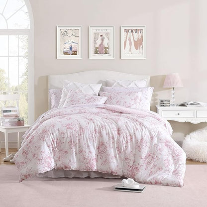 Laura Ashley - Twin Comforter Set, Soft & Reversible Cotton Bedding with a Smooth Feel, Medium Weight for Year Round Comfort, 2 Piece Bed Set with Matching Pillowcase (Delphine Mauve Pink)