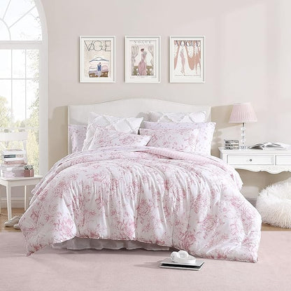 Laura Ashley - Queen Comforter Set, Reversible Cotton Bedding with Matching Shams, Medium Weight for Year Round Use, Oeko-Tex Certified, Coquette Room Decor (Delphine Mauve Pink)