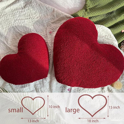 EastTree Heart Pillows, Wine Red Heart Shaped Pillows, Love Throw Pillows, Cute Sherpa Heart Decor, Small Fluffy Pillows, Women Girls Living Bedroom Home Decoration 10x13 Inch