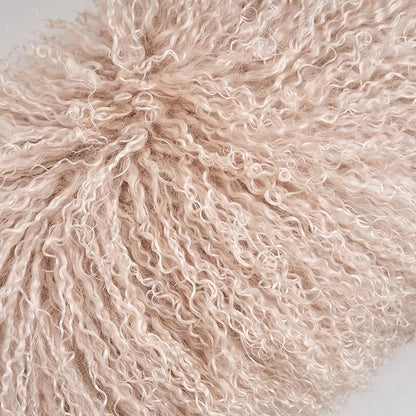 Genuine Mongolian Lamb Fur Pillow Cover – 12"x20" Rectangular Cushion Case – Soft Curly Wool Decorative Accent for Sofa, Bed, or Chair (Dusty Pink)