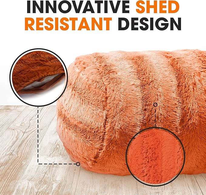 Cheer Collection Faux Fur Bolster Pillows – Soft Decorative Cylinder Pillows for Bed or Couch, Machine Washable – 8” x 24”, Set of 2, Rust