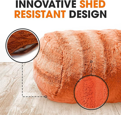 Cheer Collection Faux Fur Bolster Pillows – Soft Decorative Cylinder Pillows for Bed or Couch, Machine Washable – 8” x 24”, Set of 2, Rust