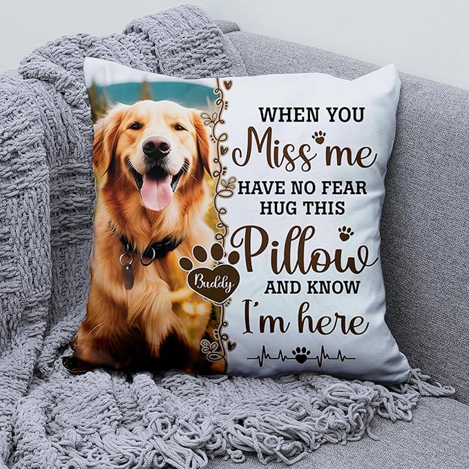 Custom Pet Memorial Throw Pillow (Insert Included) - Dog Photo Gifts for Loss, Customized Pillowcase, Pet Pillows
