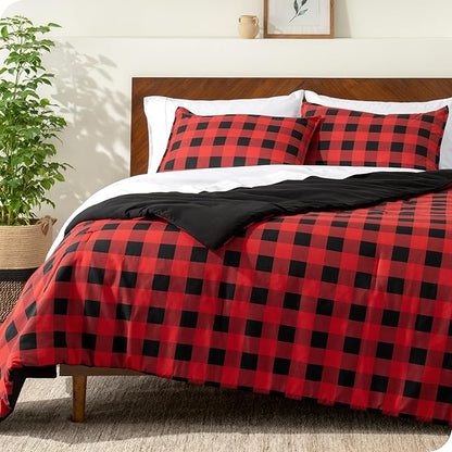 Bare Home Comforter Set - Queen Size - Ultra-Soft - Goose Down Alternative - Premium 1800 Series - All Season Warmth Comforter (Queen, Buffalo Plaid - Red/Black/Black)