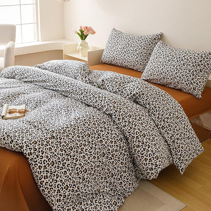 CLOTHKNOW Black Leopard Print Full Size Comforter Set Black White Brown Bedding Comforter Sets Cheetah Print Bedding Sets with 2 x Pillow Cases