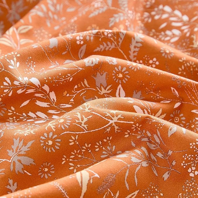Ultra Soft 3 Pieces Floral Comforter Set, 68x90 Warm Lightweight Bedding Set with 2 Pillowcases Burnt Orange Alternative Botanical Comforter Set Gifts for Girls, Men, Twin XL