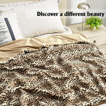 JONIYEAR Cozy Plush Striped Brown Cheetah Faux Rabbit Fur Throw Blanket 50" x 60",Decorative Thick Fuzzy Leopard Lap Blankets for Women, Soft Fluffy Animal Printed Warm Shaggy Blanket for Winter Fall