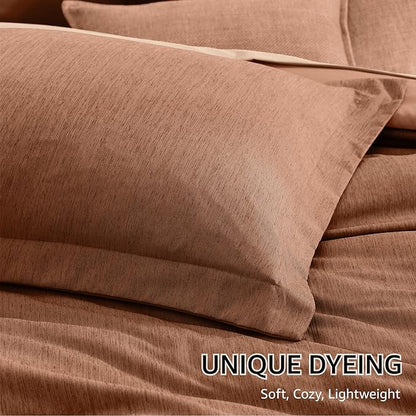 Monbix Oversized Queen Comforter Set - 7 Pieces Cationic Dyeing Autumn Leaf Bed in a Bag Bedding Sets with Comforter, Sheets, Pillowcases & Shams, Reversible Bedding Comforters Sets