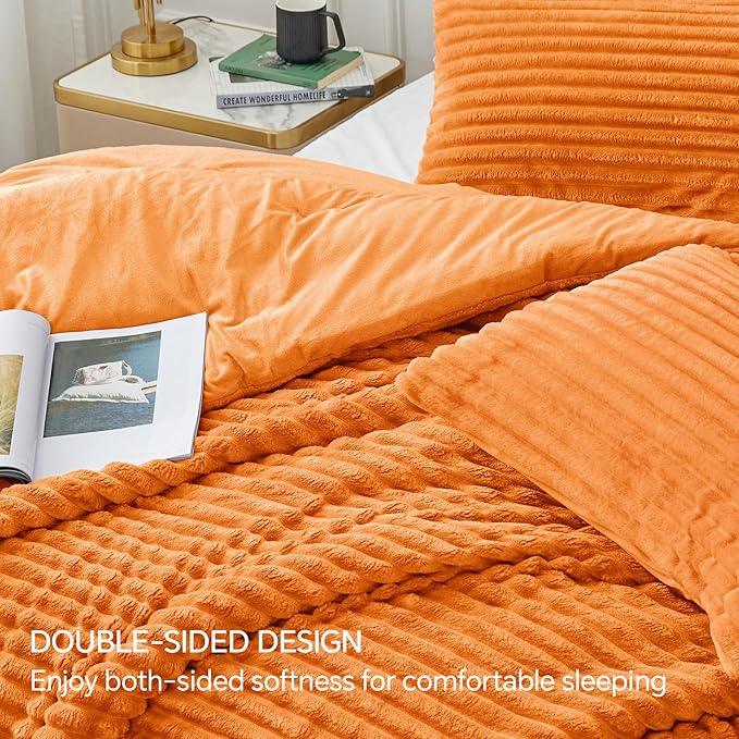 BEDELITE Fleece Twin Comforter Set -Super Soft & Warm Fluffy Burnt Orange Bedding, Luxury Fuzzy Heavy Bed Set for Winter with 1 Pillow case