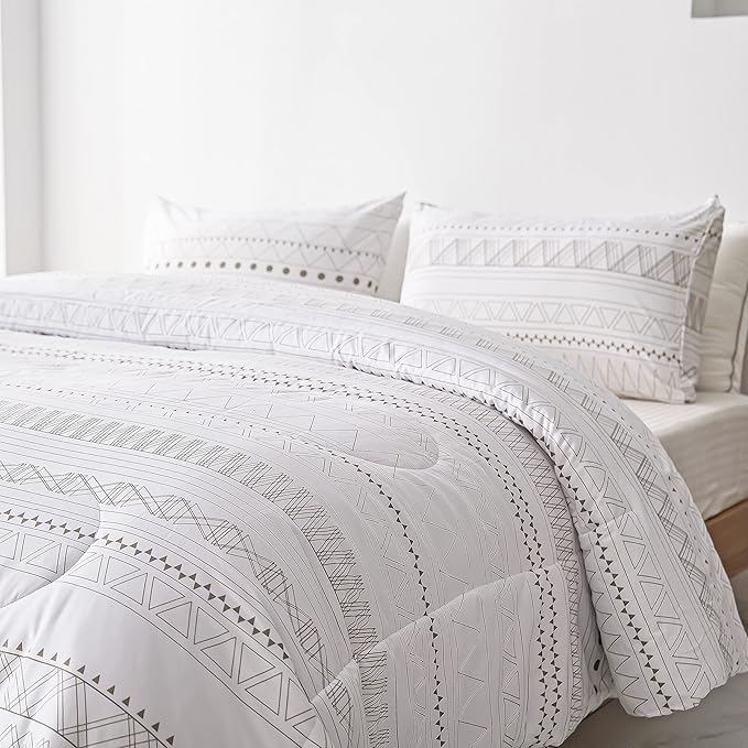 White Geometric Comforter Sets Queen, Boho Bedding Aztec Striped Arrow Pattern,Lightweight Soft Microfiber Down Alternative Comforter Bed Set