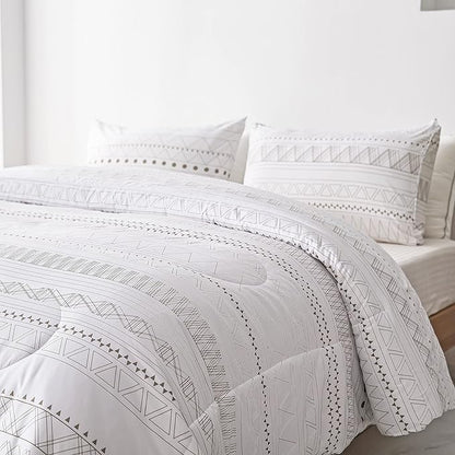 White Geometric Comforter Sets Queen, Boho Bedding Aztec Striped Arrow Pattern,Lightweight Soft Microfiber Down Alternative Comforter Bed Set