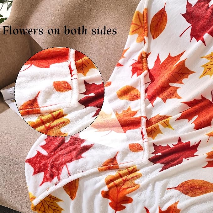Fall Leaf Throw Autumn Blanket Fall Birthday Gift for Women Mom Girls Thanksgiving Halloween Fall Leaves Throw for Couch Sofa Bed Chair 60"x80"