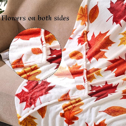Fall Leaf Throw Autumn Blanket Fall Birthday Gift for Women Mom Girls Thanksgiving Halloween Fall Leaves Throw for Couch Sofa Bed Chair 60"x80"