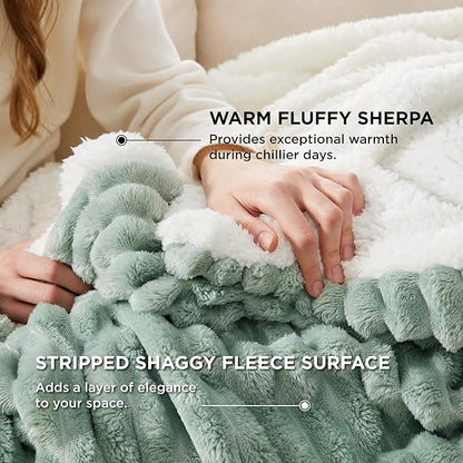 Bedsure Sherpa Blanket Queen Size for Bed - Super Soft, Cozy Fleece Thick Warm Blanket for Winter Christmas, GentleSoft Home Room Decor, Sage Green, 90x90 Inches