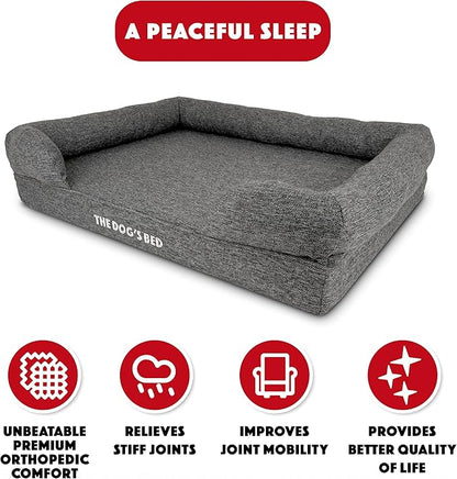 The Dog’s Bed Orthopedic Memory Foam Dog Bed with Bolsters, Linen Fabric, Grey Linen, L