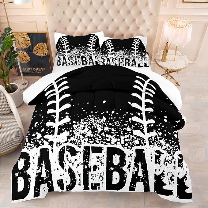 Bodhi Bed in A Bag for Kids Boys,Kids Bedding Comforter Sheet Set,Twin Size Baseball Comforter Set,Sports Baseball Bedding Set 5 PCS(1 Comforter,1 Flat Sheet,1 Fitted Sheet,2 Pillowcases)