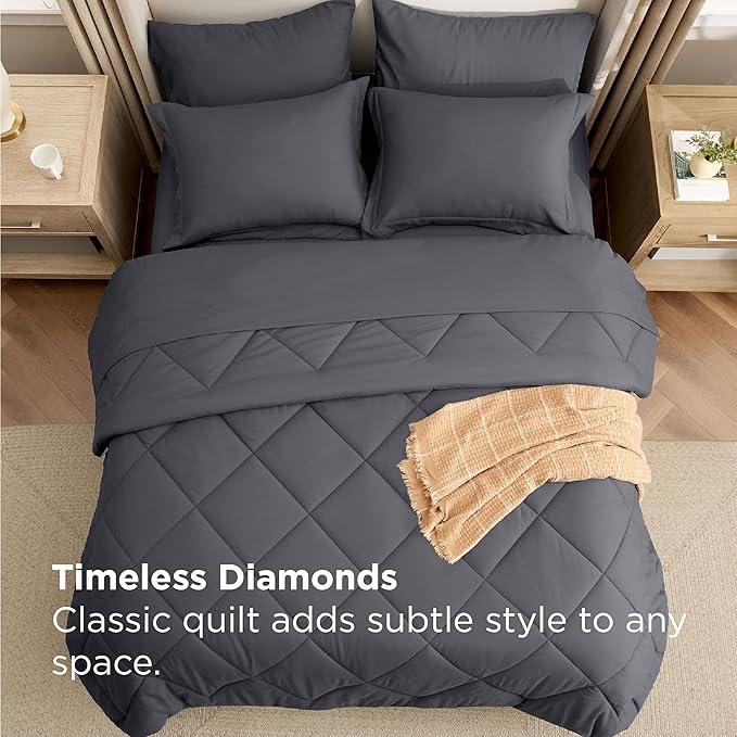 Bedsure 7 Pieces King Comforter Set Premium Series, Hotel Luxury Soft Bed in a Bag, Goose Down Alternative, Safe for Sensitive Skin Bedding Comforter All Season Medium Warmth, Dark Grey King Size