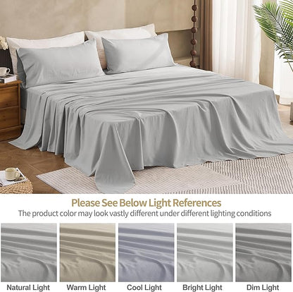Simple&Opulence Belgian Linen Sheet Set Solid Color - 5 Pieces (1 Flat Sheet, 2 Fitted Sheets & 2 Pillowcases) Natural Flax Cotton Blend Soft Breathable Farmhouse Bedding - Split King Size, Grey