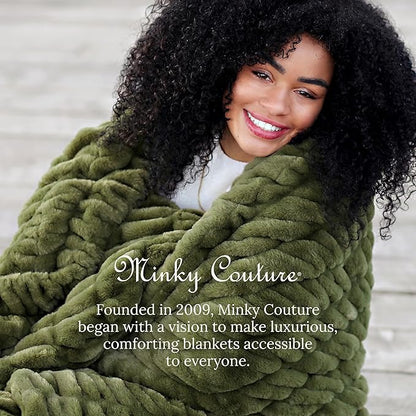 Minky Couture Hugs Blanket - Extra Plush Blanket for Premium Gifting - Stretchy Bubbled Cozy Throw - Silky Smooth - Durable & Machine-Washable - Travel-Friendly - Adult, Camp Green
