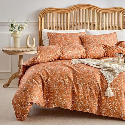 mixinni Caramel Comforter Set Queen-Exquisite Floral Queen Size Comforter Set for All Seasons, 3 Pieces, 1 Wildflower Plants Comforter (90"x90") and 2 Pillow Cases (20"x26"), Caramel