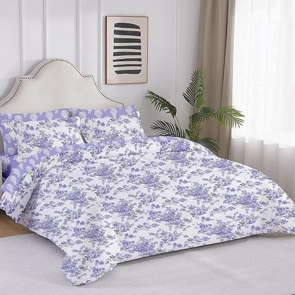 Floral King Comforter Set with Sheets, 7 Piece Luxury Vintage Bedding, Soft Microfiber Bed in a Bag, Cozy Lightweight Bed Set, Lavender Flower Grey Leaf