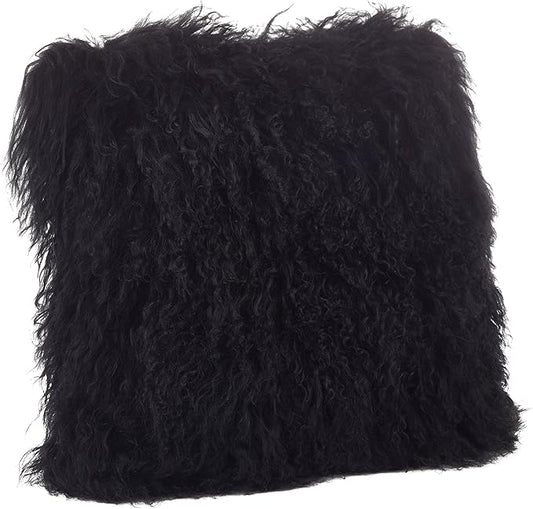 SARO LIFESTYLE Mongolian Lamb Fur Poly Filled Throw Pillow