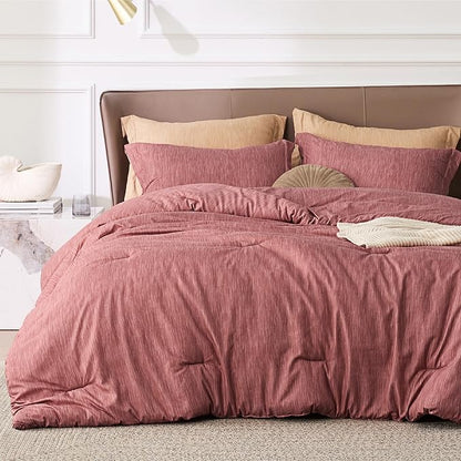 Bedsure Queen Comforter Set - Pink Clay Soft Bedding for All Seasons, Cationic Dyed Bed Set, 3 Pieces, 1 Queen Size Comforter (90"x90") and 2 Pillow Shams (20"x26"+2")