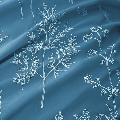 Love's cabin Mineral Blue Comforter Set Queen - Queen Size Comforter Set, 3 Pieces Cute Floral Bedding Sets for All Seasons,1 Soft Reversible Botanical Flowers Comforter and 2 Pillow Shams